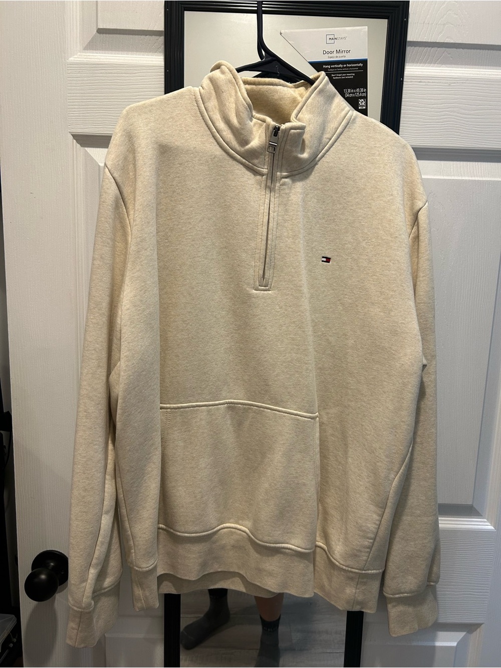 Tommy Hilfiger Men's Cream Zip-Up Mock Neck Sweater